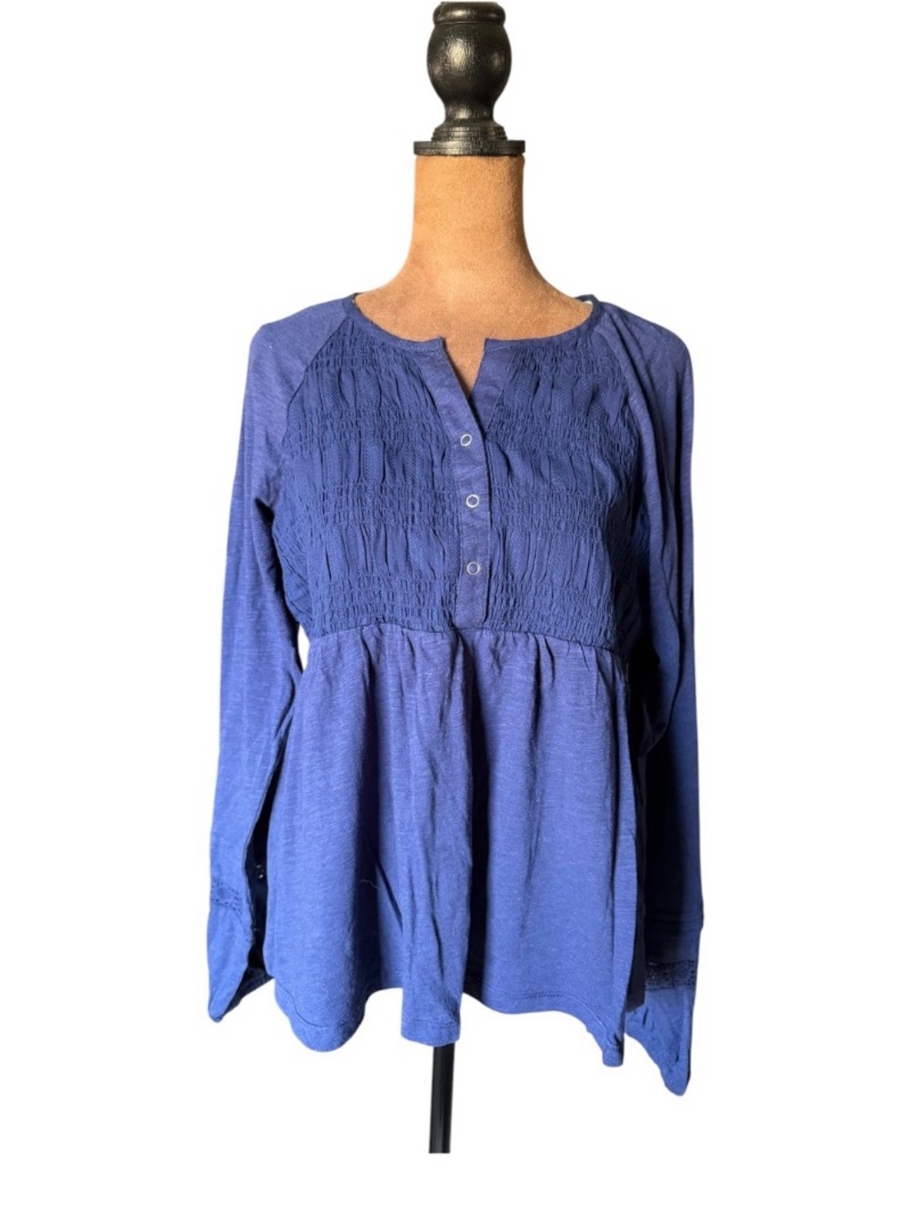 Rewind Blue Smocked Peasant Tunic Top